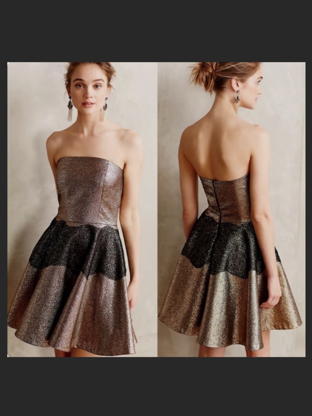 ANTHROPOLOGIE SB BY SACHIN AND BABI Foil Brocade Mini Dress Strapless Prom NYE